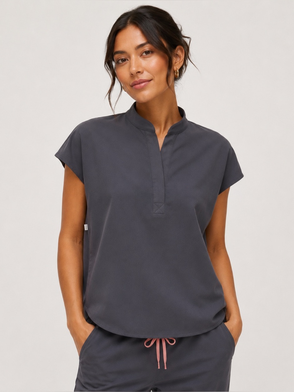 FIGS Rafaela Oversized Scrub Top Women's XL Charcoal Gray Mandarin Collar Boxy